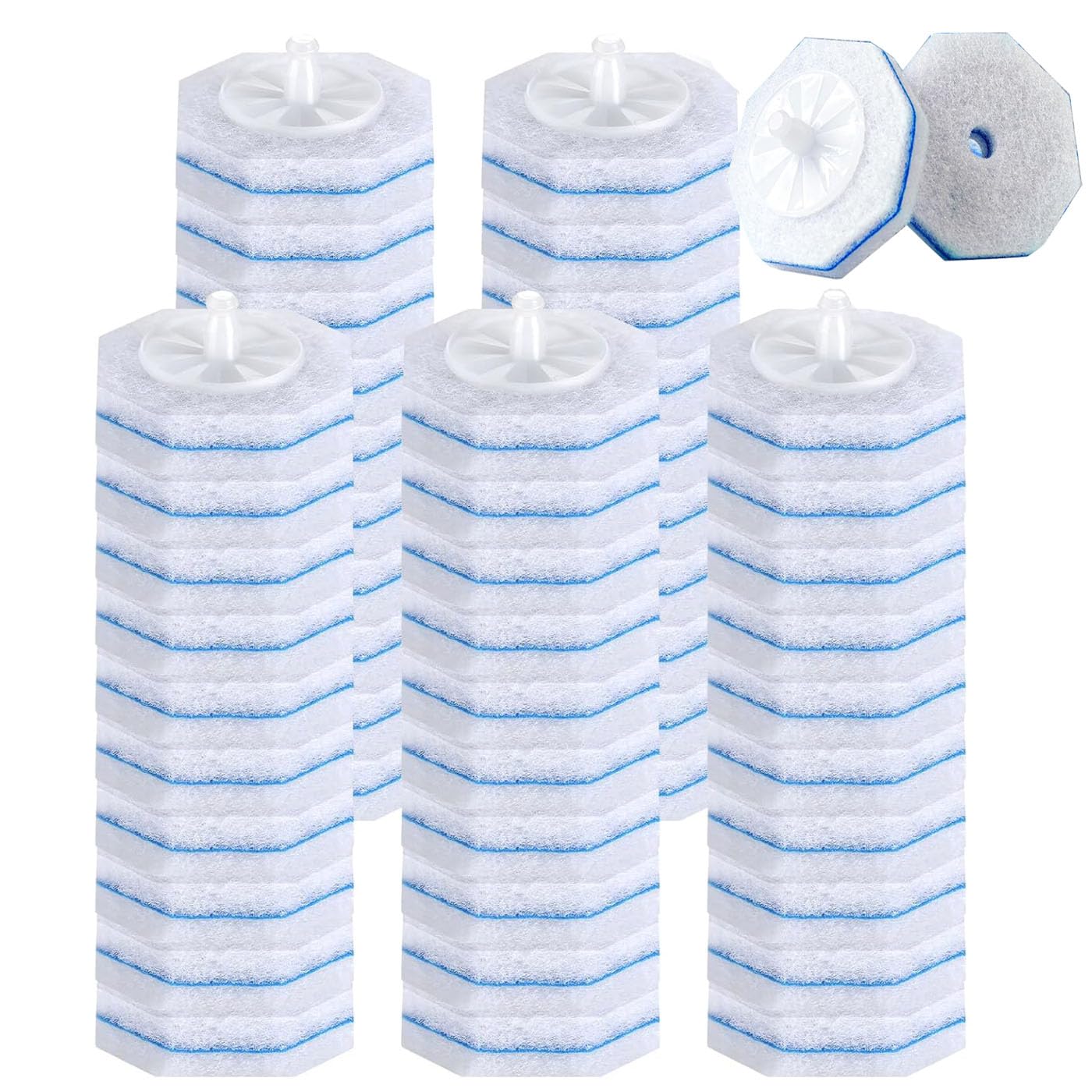 50 recambios de limpiador de inodoros – Almohadillas de limpieza para la mayoría de las asas de cepillo de inodoro – Sistema de limpieza de inodoro sin esfuerzo, potente eliminación de manchas