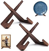 XKDOUS 2 Pack 6.5 Inch Wood Plate Stands - Versatile Display Holders for Plates, Photos, Cookbooks, Recipe Books & Tabletop Decor Easels