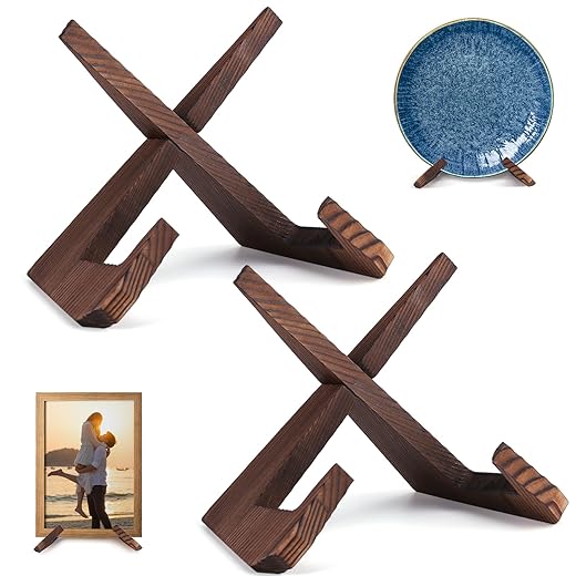 XKDOUS 2 Pack Plate Stand for Display, 6.5 Inch Wood Plate Display Holders, Picture Frame Holder, Display Holder for Book, Plate, and Photo, Decorative Table Top Easels