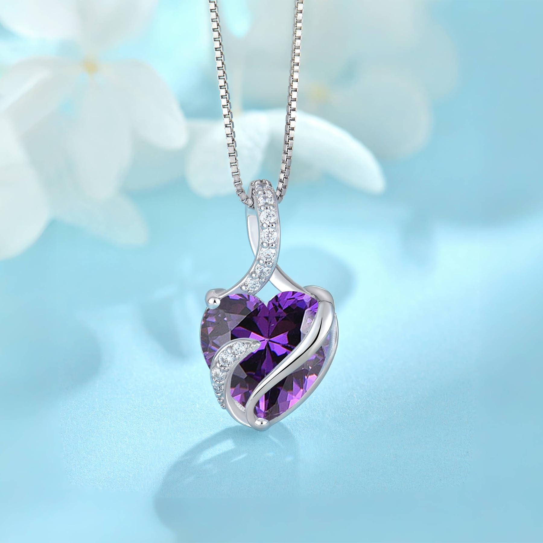 FJ Collar Mujer Corazón Piedra de Nacimiento Plata de Ley 925 Infinito Joyas Regalos para Mujer Novia Esposa Mamá