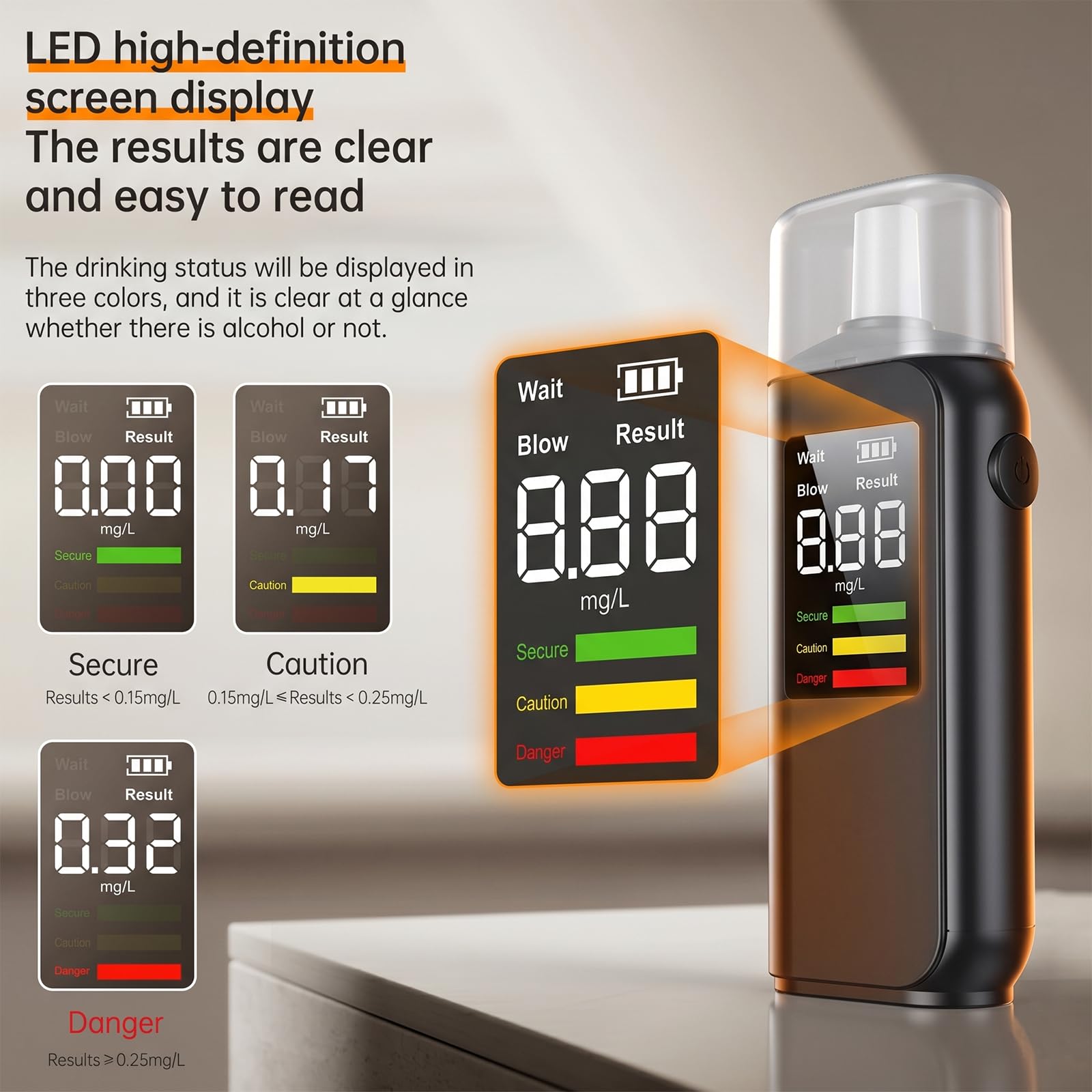 Alkoholtester, Promillemessgerät mit Digitaler LCD-Anzeige, 5 Mundstücke, für Auto & Zuhause