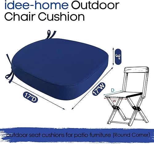 Miniatura 8 de idee-home Juego de 2 cojines para sillas de exterior, 17 x 17 x 3 pulgadas de grosor, en forma de D, cojines de asiento impermeables con lazos,