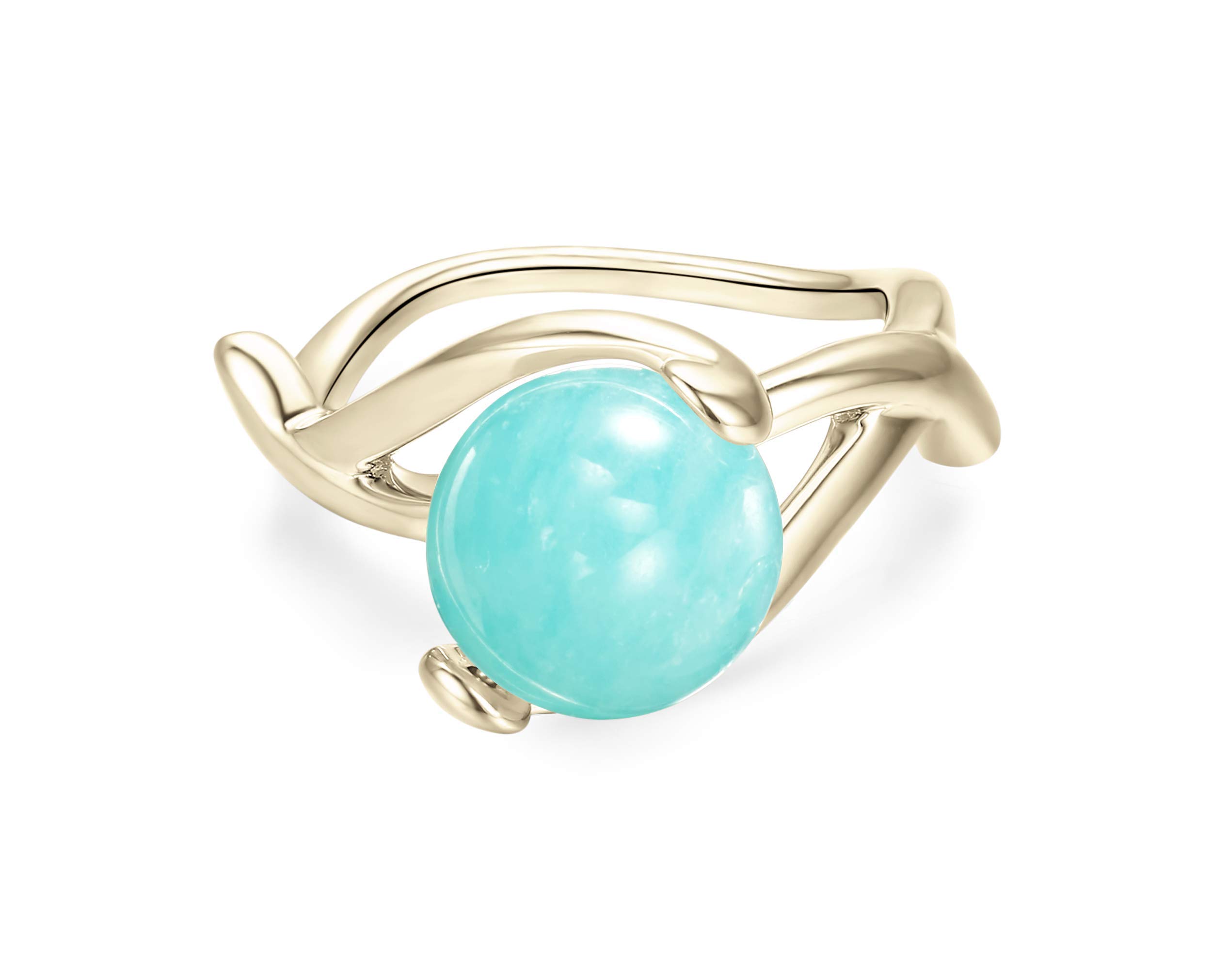 Turquoise ring by Majade. Amazonite ring, Green turquoise engagement ring, Teal green stone wedding ring. Handmade 925 sterling silver gold plated ring. Minimalist unique gemstone engagement ring.