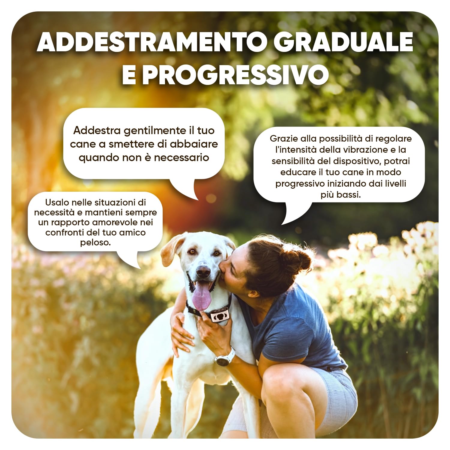 Collare Antiabbaio per Cani Educativo e Innocuo, Collare Cane Vibrazione con 8 Livelli e Suoni Regolabili, Collare Addestramento Cani Fino a 70kg, Senza Scossa, Ricaricabile, 7 Livelli di Sensibilità