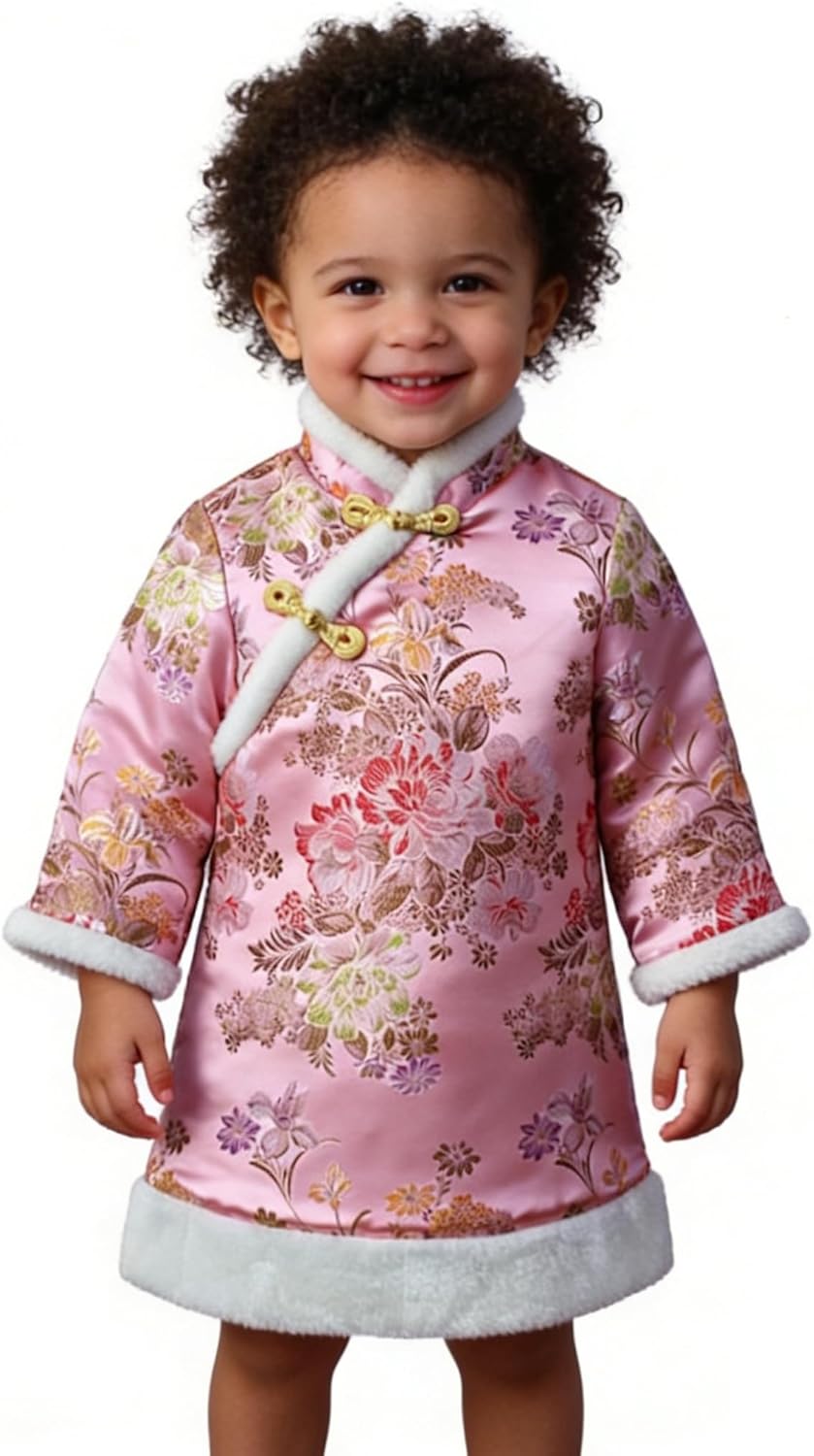 Baby Girls Dress Chinese Qipao Outfits Traditional Cheongsam Tang Quilted Dresses New Year Costumes Coat