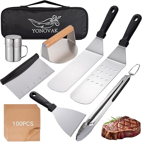 YONOVAK Kit de accesorios para plancha, accesorios de plancha no óxido para Blackstone y Camp Chef, accesorios de plancha plana con prensa de