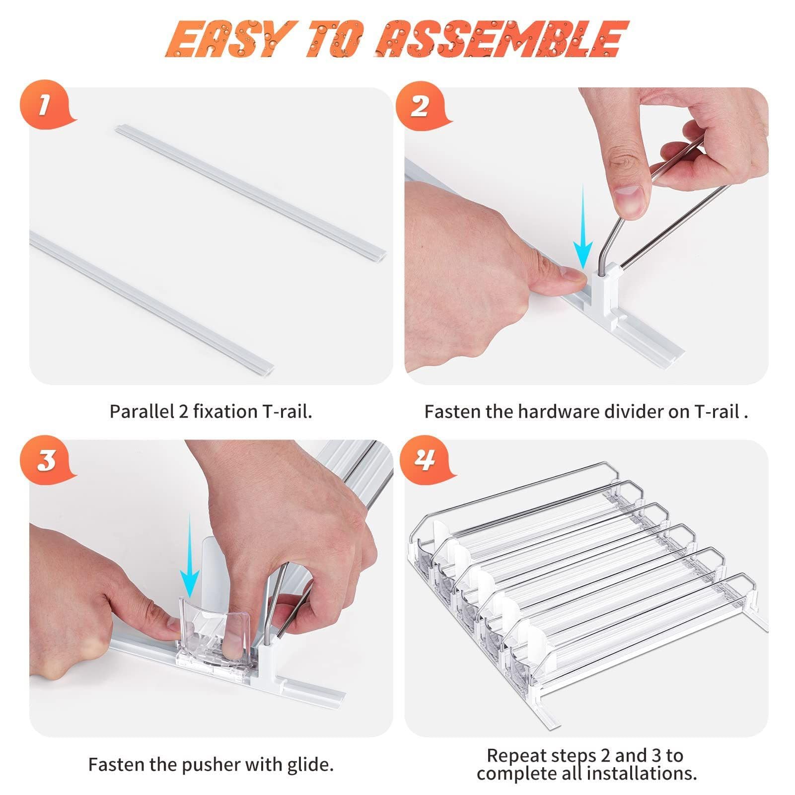 Organizador De Bebidas Para Nevera De 38 Cm Deslizamiento Automático De Empujador, Dispensador De Soda De Ancho Ajustable Para Refrigerador(Negro)