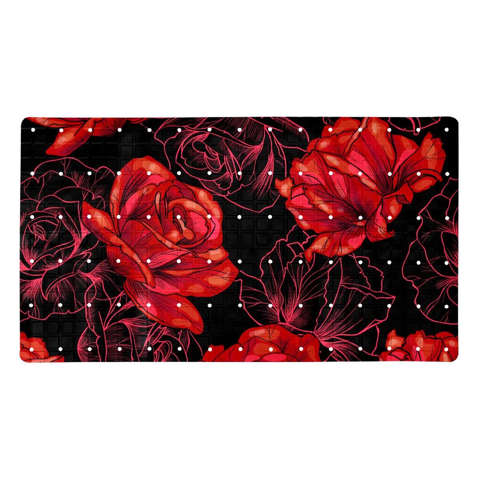 Tapis de bain antidérapant pour douche sécurisée des enfants, ambiance romantique fleur rouge