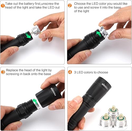 Miniatura 4 de Kit de Luz de Caza KL75 Mejorado con Módulos LED Intercambiables Verde, Rojo y Blanco, Luz de Depredadores Zoomable con Interruptor de Presión para