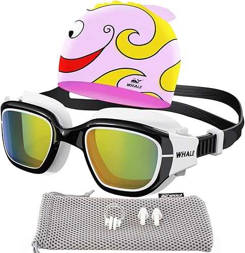 Whale Gafas de natación para niños, cómodas gafas de natación polarizadas UV400 antivaho adecuadas para edades de 6 a 14 años