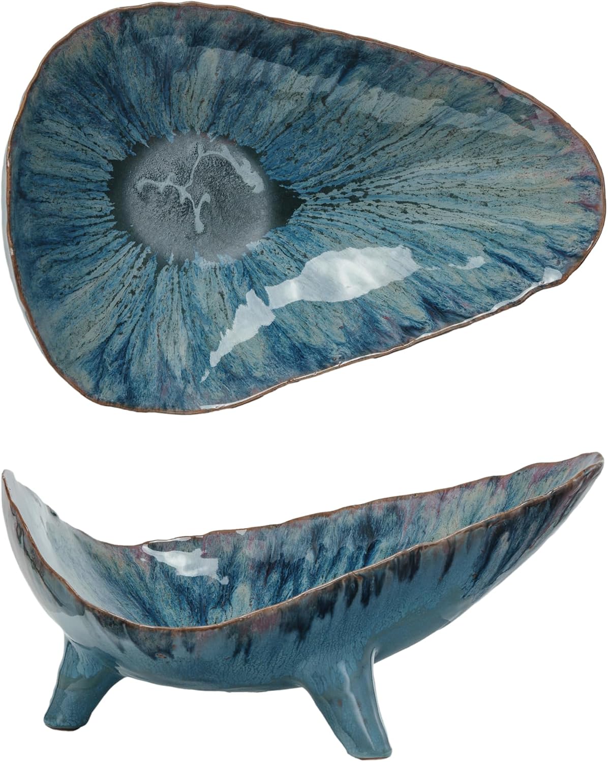 Bloomingville Azure Footed Stoneware Bowl, Blue