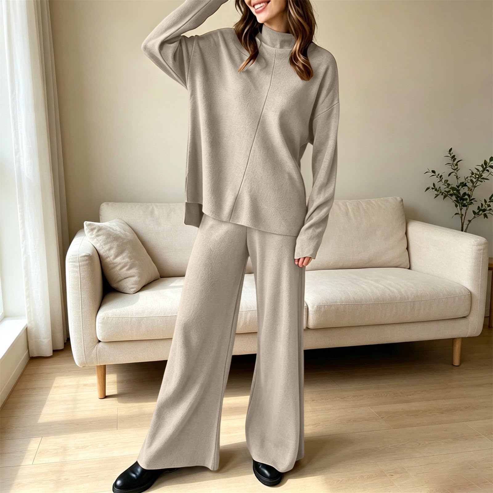 Tuta Elegante Donna Invernale Completi Lavorati Due Pezzi Comode Loungewear