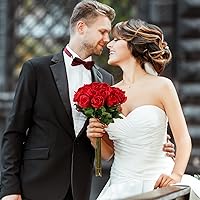 Vista 7 de Hoteam Ramo de rosas artificiales realistas de seda con tallo largo, ramo falso de San Valentín para centros de mesa de boda, despedida de soltera