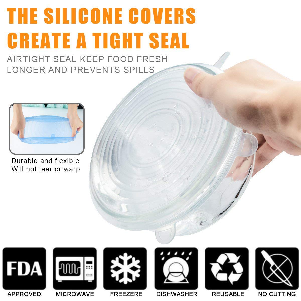 Lot De 12 Couvercles Extensibles En Silicone, 6 Tailles, Couvercles