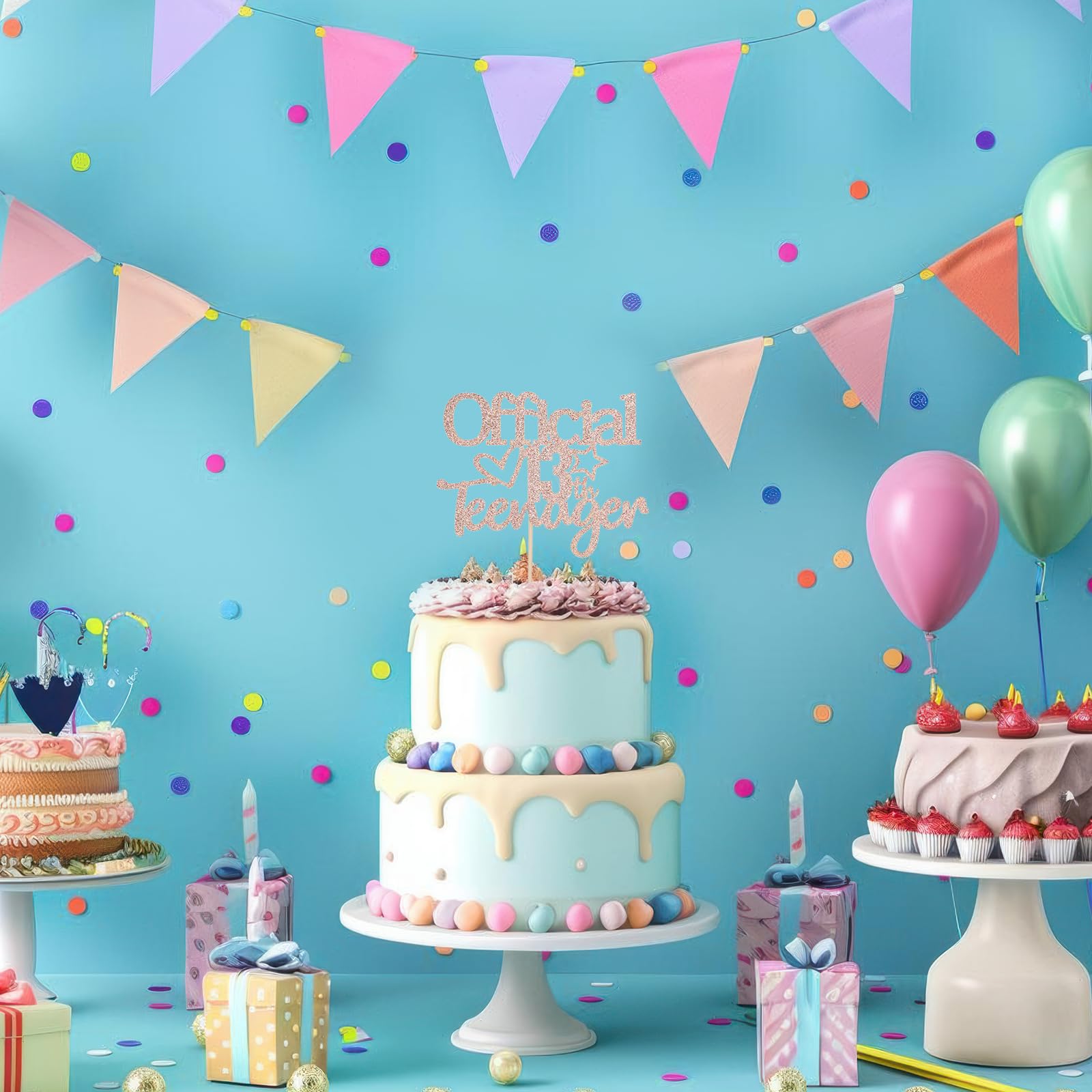 JEKUGOT Topper per torta per 13° compleanno, decorazioni per torta con glitter nero e oro, decorazione per torta per 13° compleanno, per feste a tema per ragazzi e ragazze (1 pezzo