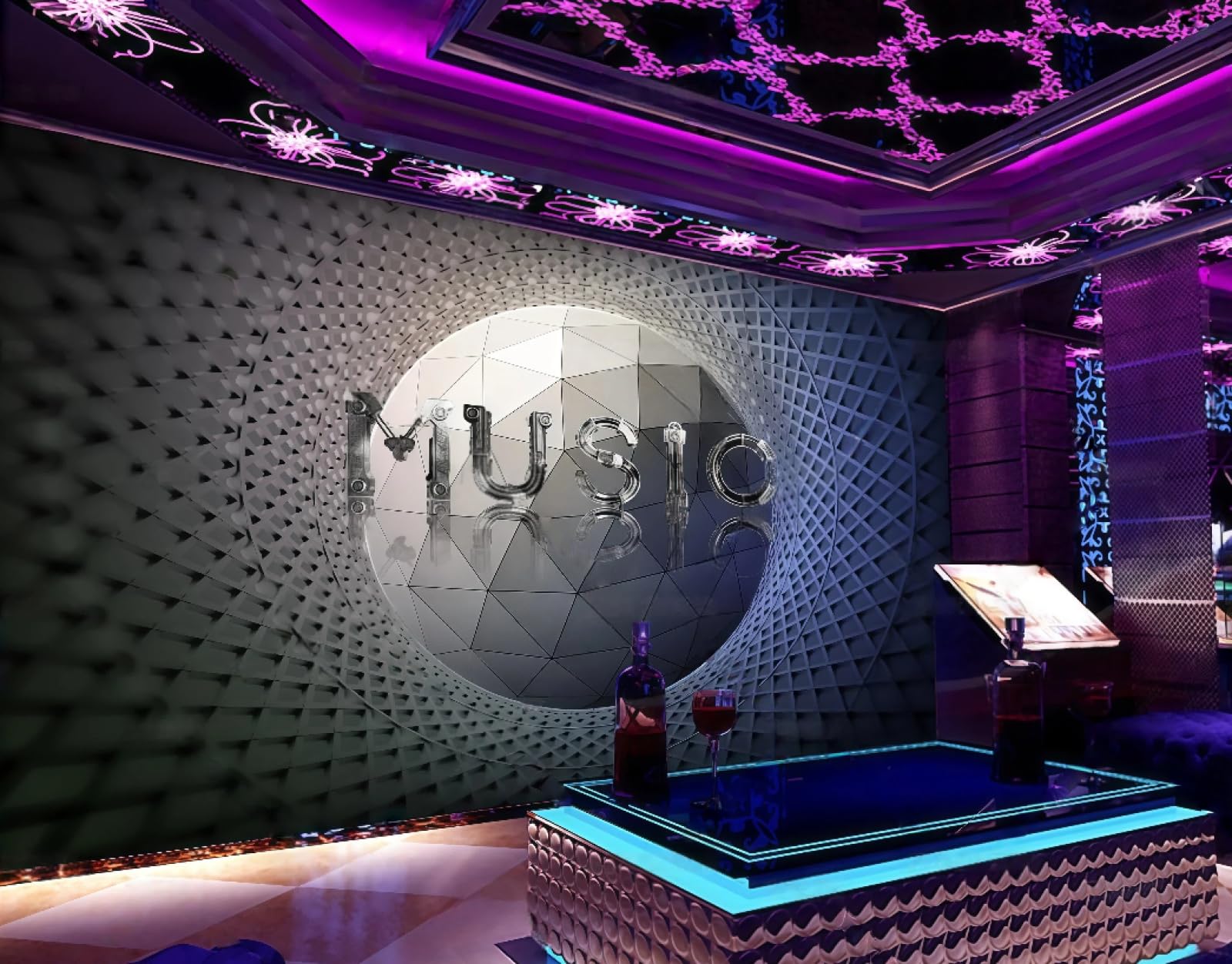 rskjdghshd Wallpaper Three-Dimensional Blue Dream Machine Muisc Theme Nightclub Bar Western Restaurant Background Wall Mural Afternoon Tea Coffee Shop Wallpaper,3D,300x210cm