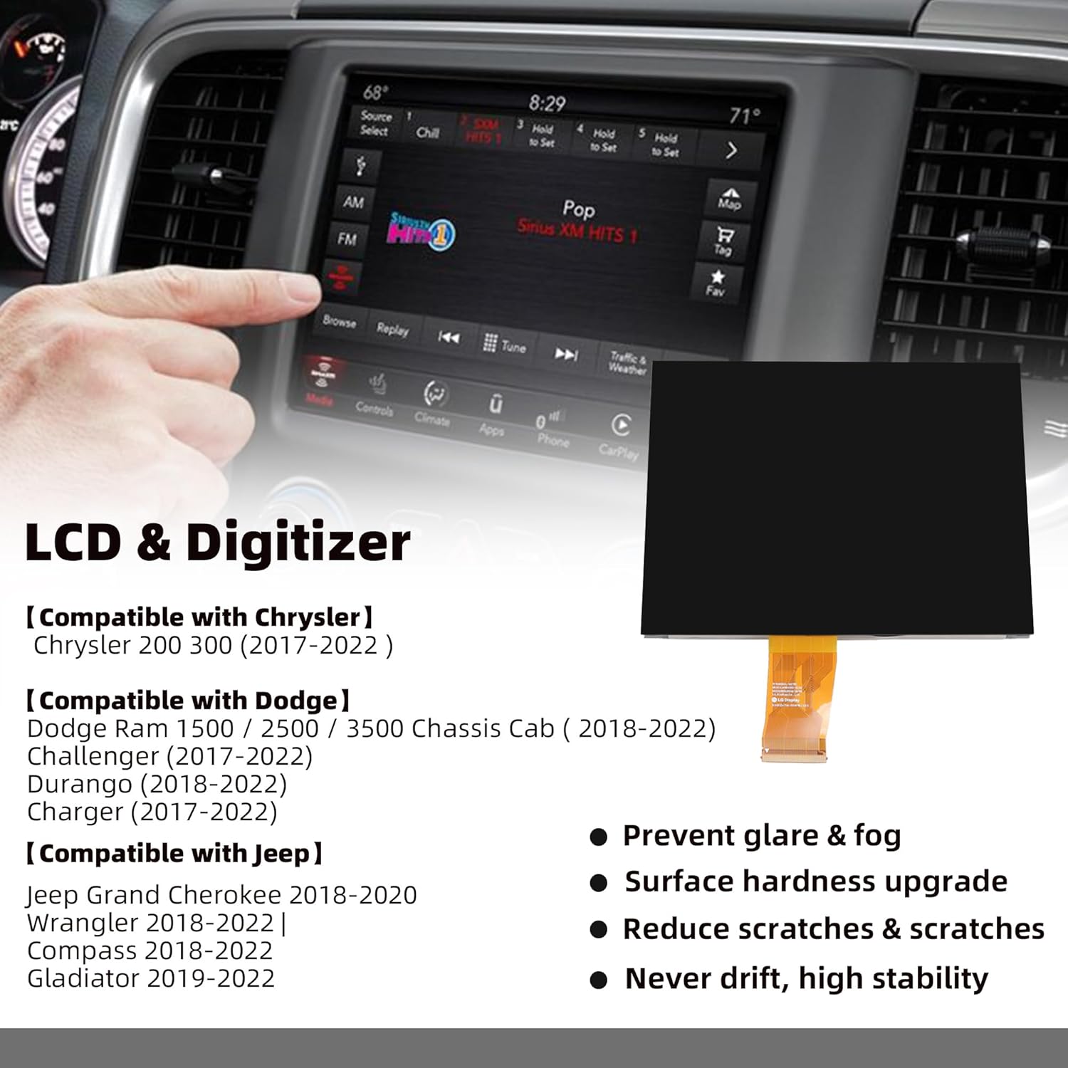 Dasbecan Uconnect 8.4" Navigation LCD Touch Screen 4C UAQ Nav Radio Compatible with Dodge RAM Jeep Chrysler 2017-2022 LA084X01(SL)(02) (Digitizer Included)