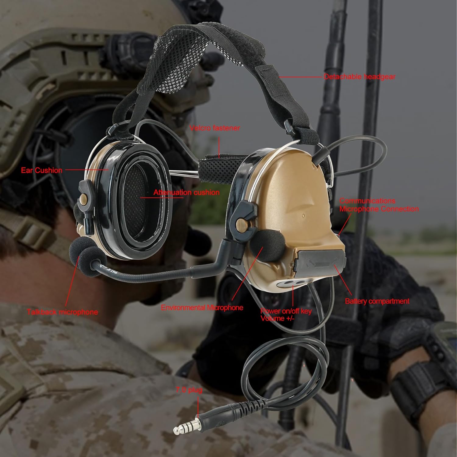 Tactical Headset with Noise Reduction/Communication Function+U94 PTT Gel Earpad Neckband Headband for Airsoft Shooting Sports - Image 4