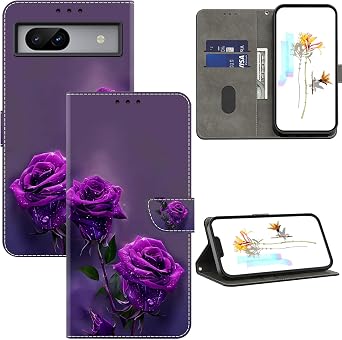 ALILANG Wallet Case for Google Pixel 9A 5G, Purple Roses
