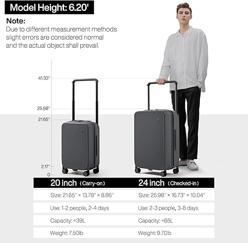 Miniatura 6 de mixi Equipaje de mano aprobado por aerolíneas, equipaje ligero con asa ancha, maleta rígida de policarbonato con ruedas giratorias y bloqueo TSA,