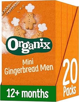 Organix Mini Gingerbread Men Organic Toddler Snack Biscuits Multipack, No Added Sugar, 5 x 20 g Packs Per Box (4 Boxes Total)