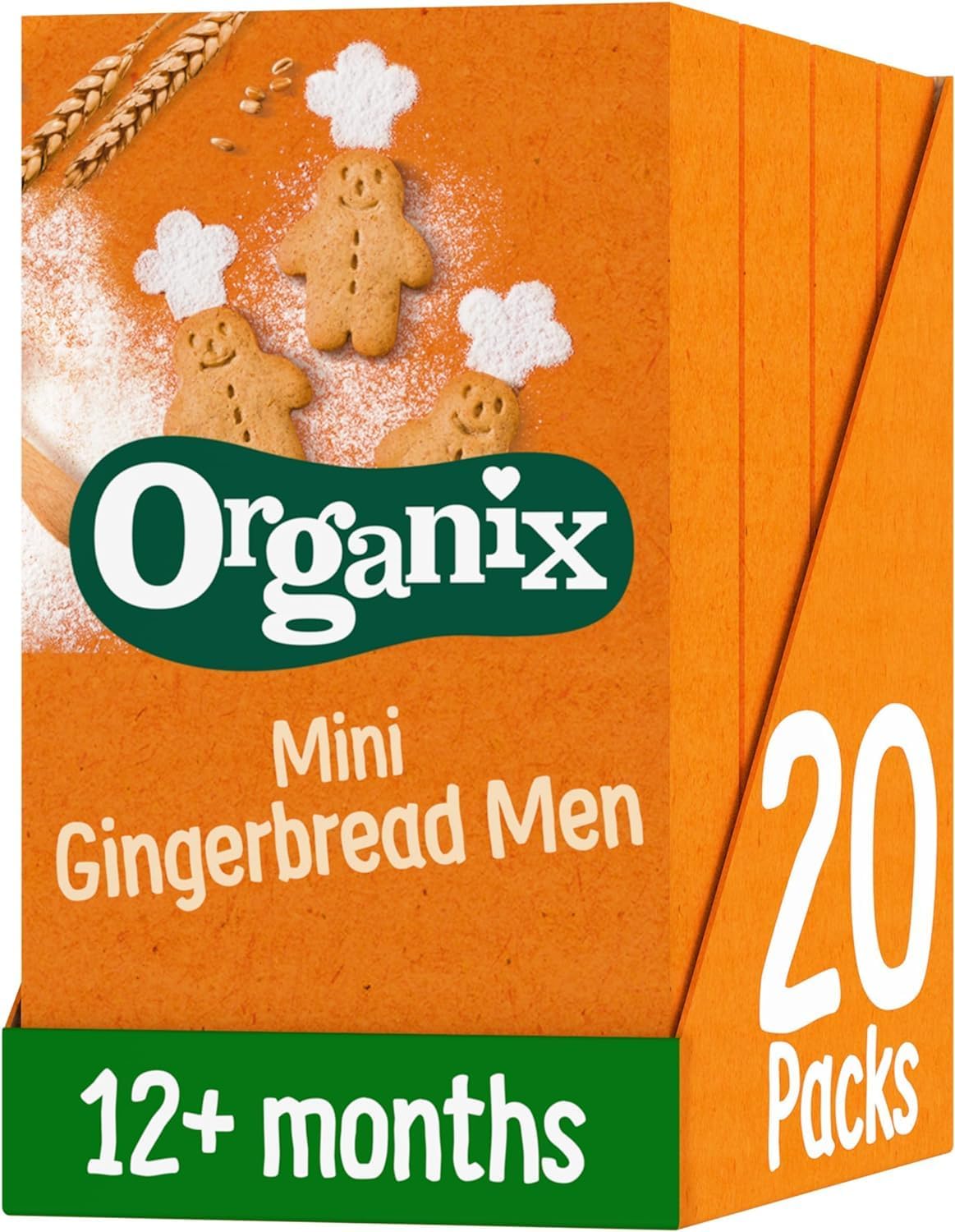 Organix Mini Gingerbread Men Organic Toddler Snack Biscuits Multipack, No Added Sugar, 5 x 20 g Packs Per Box (4 Boxes Total)