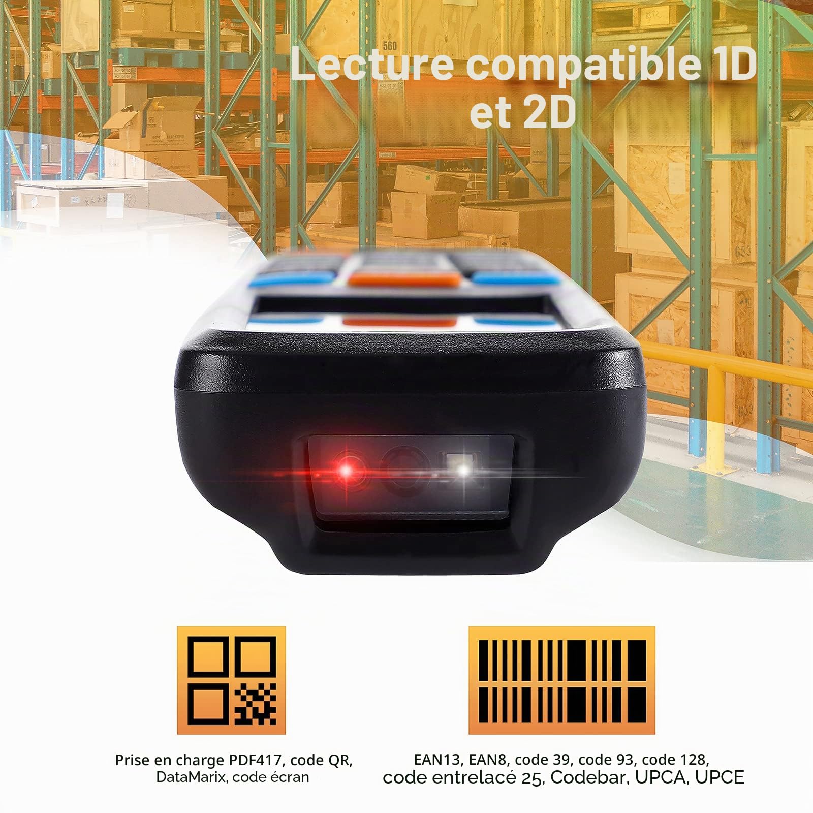 Lecteur de codes-barres 2D Inventaire et Collecteur avec récepteur USB sans fil 2,4 GHz Écran LCD multifonction de 2,8 pouces Lecteur de codes-barres avec longue distance de transmission.