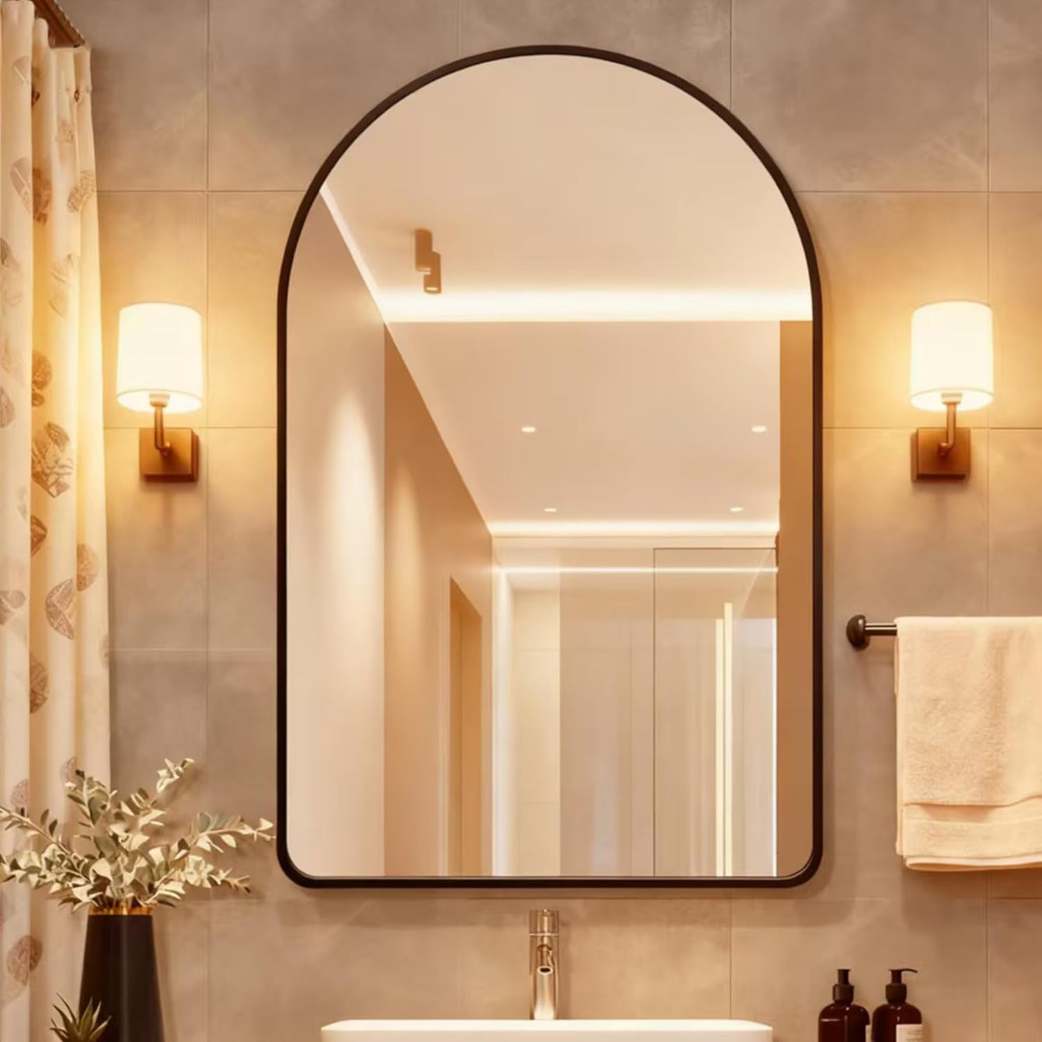 Gold Metal Frame Bathroom Arch Mirror for Over Sink, 15x18 Inch Arched Tempered Mirror, Wall Vanity Mirror for Farmhouse, Modern Luxe Mirror for Bedroom, Living Room, Entryway