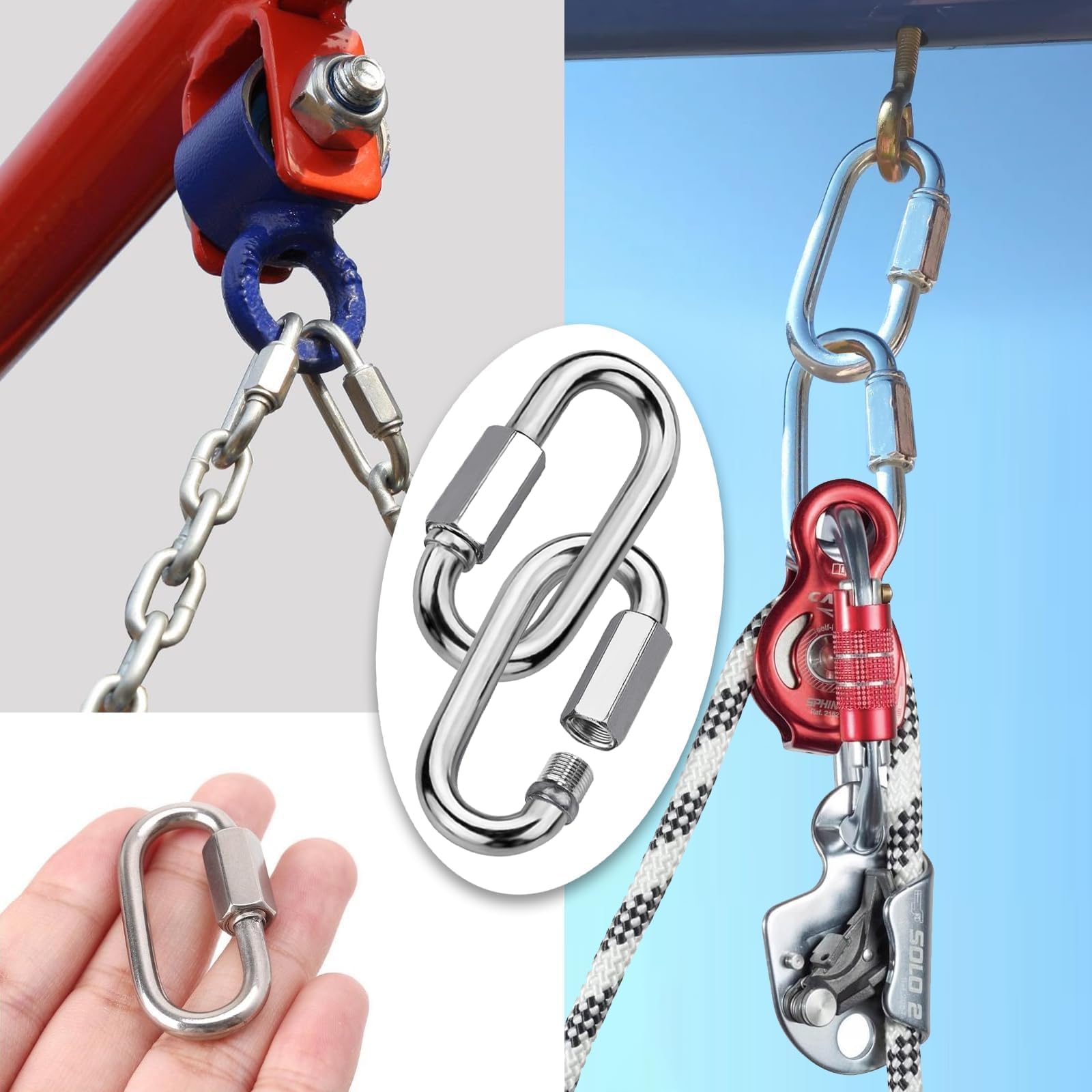 5 Pièces Maillon Rapide M6 V4A Mousqueton Vis Attache Rapide Ollegamento Rapido Anello Portachiavi per Escursioni Pesca Campeggio e Viaggi