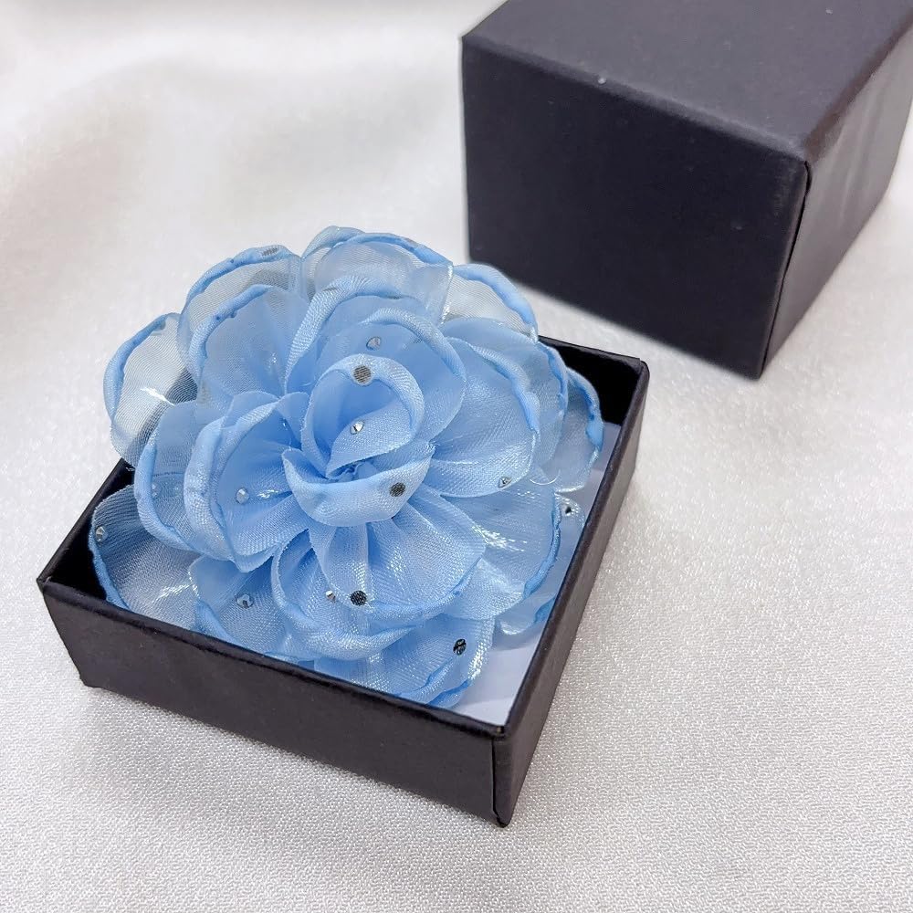 2.5" Dainty Shiny Fabric Flower Brooch Pin for Women Girls Charming Handmade Organza Rose Peony Floral Brooches Hair Clip Pins Elegant Holiday Wedding Party Hat Bag Clothing Dress Accessories Jewelry