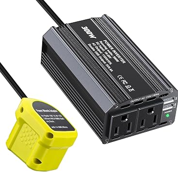 300W Power Inverter for Ryobi 18V Battery DC 18V to AC 110V 120V Battery Inverter Portable Power Station Generator with 2 AC Outlet & 2 USB Ports for Car