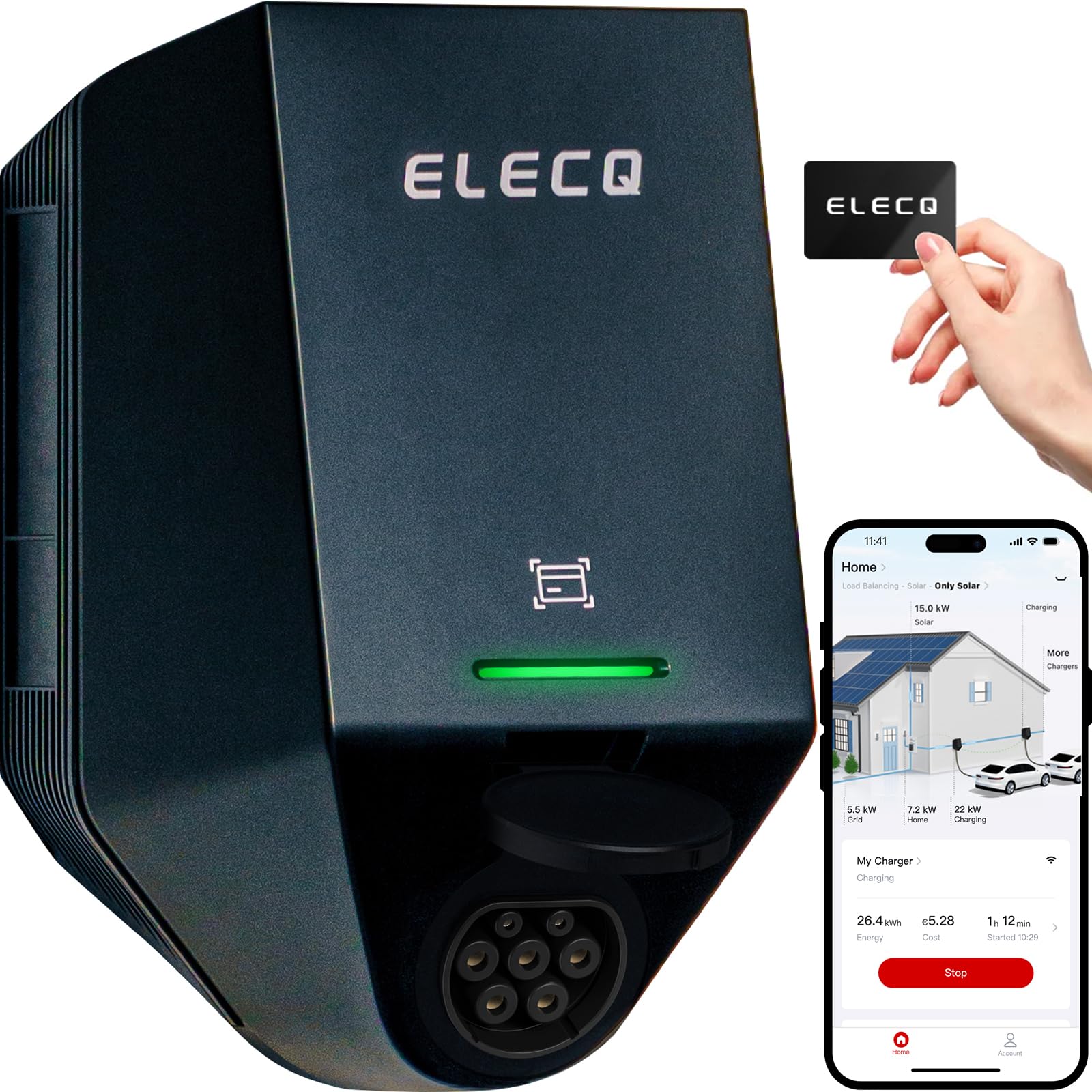 Borne de Recharge vehicule Electrique 7kw monophasé | délestage Dynamique & Chargement Solaire (Nécessite Power Monitor) | OCPP RFID WiFi | Station de Wallbox Type 2 avec Shutter pour la Maison