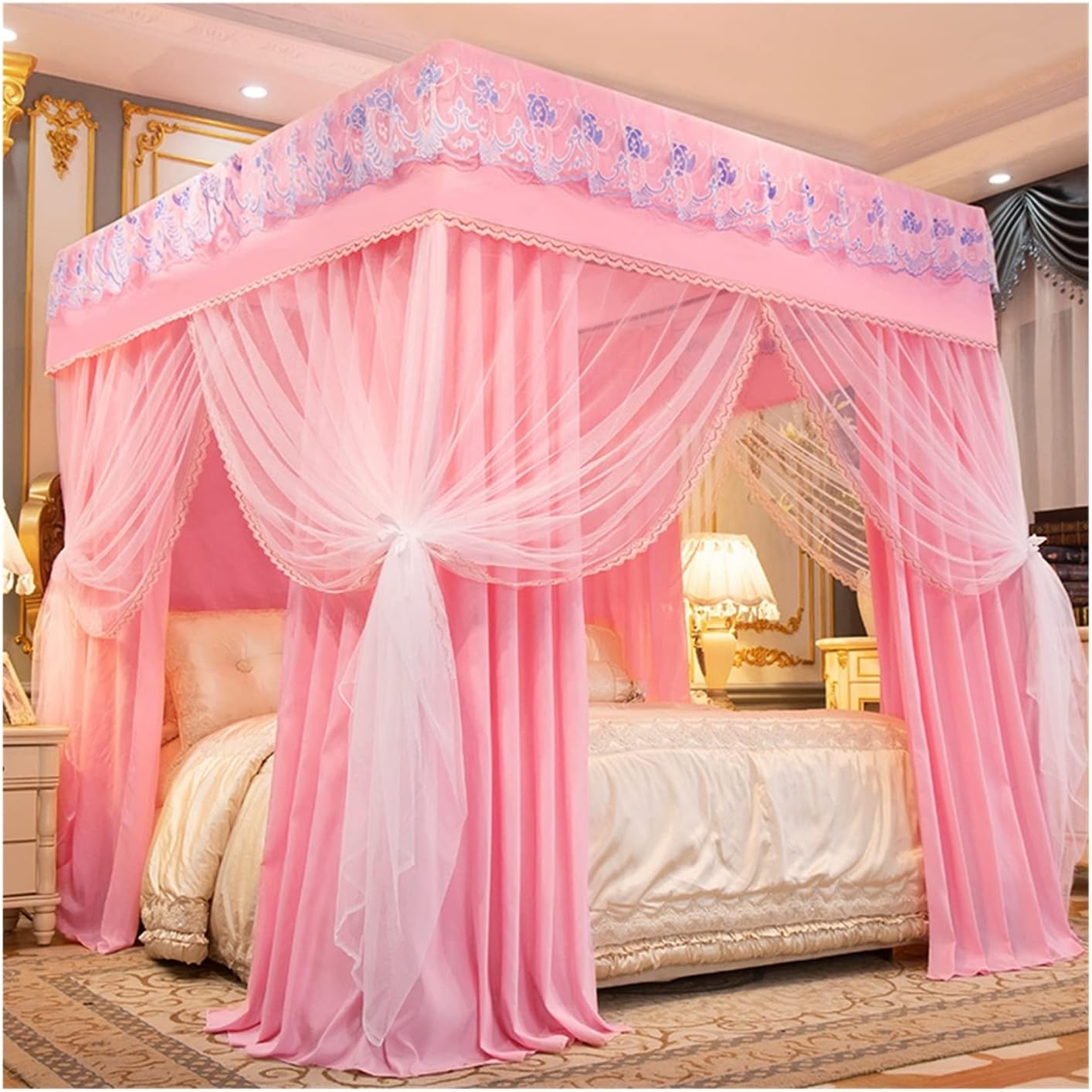 Bed Canopy with Mosquito Net for Bedroom, Decorative Princess Style Bed Canopy for Girls Room, Blackout Bed Curtain for Home (Multi Colored)