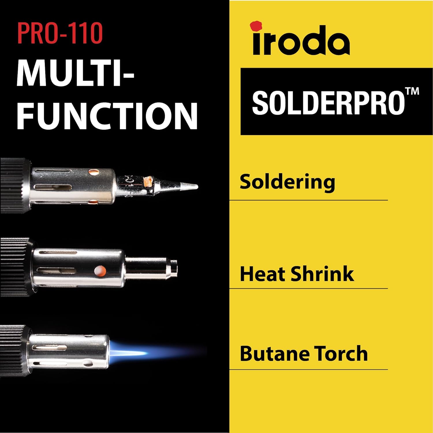 IRODA SolderPro 110 Butane Soldering Iron Kit, 115 MIns Run Time, Rapid Heat Up, Professional Set With Tips & Sturdy Tool Case (No Butane Included)