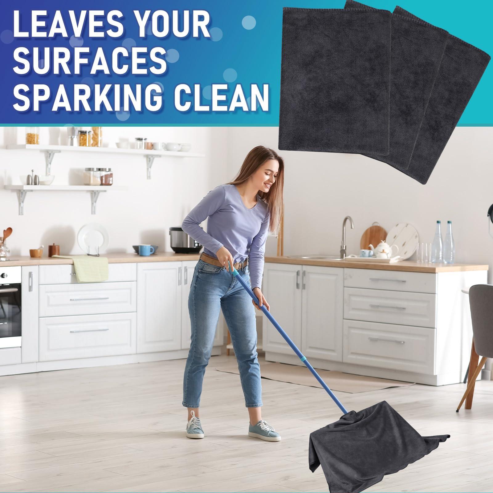 Newwiee 6 paños de limpieza de microfibra extra grandes de 30 x 20 pulgadas, lavables y reutilizables, sin rayas, sin pelusas, para limpiar el hogar, vidrio, oficina, ventana, baños (gris)