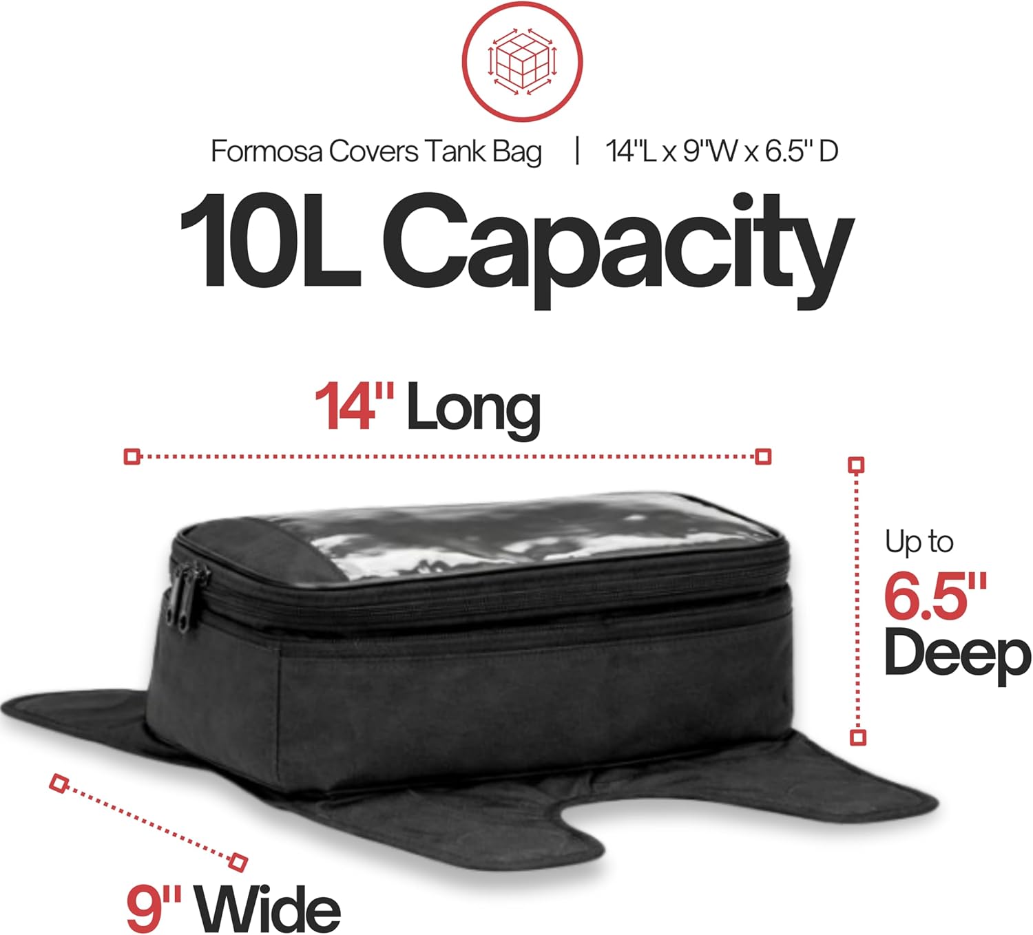 Formosa Covers Motorcycle Tank Bag 10L, Magnetic Gas Fuel Tank Bag with Clear Map & Phone Window, Strong Magnet Mount, Water Resistant Motorbike Storage for Street & Sport Bikes