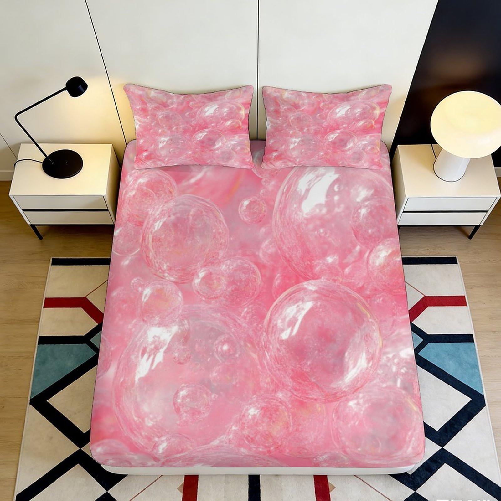 3D Printed Pink Abstract Fitted Sheet Microfiber Soft Artistic Swirl Bed Cover for Bedroom Dorm Guest Mattress Protection Decor 90x200x25cm