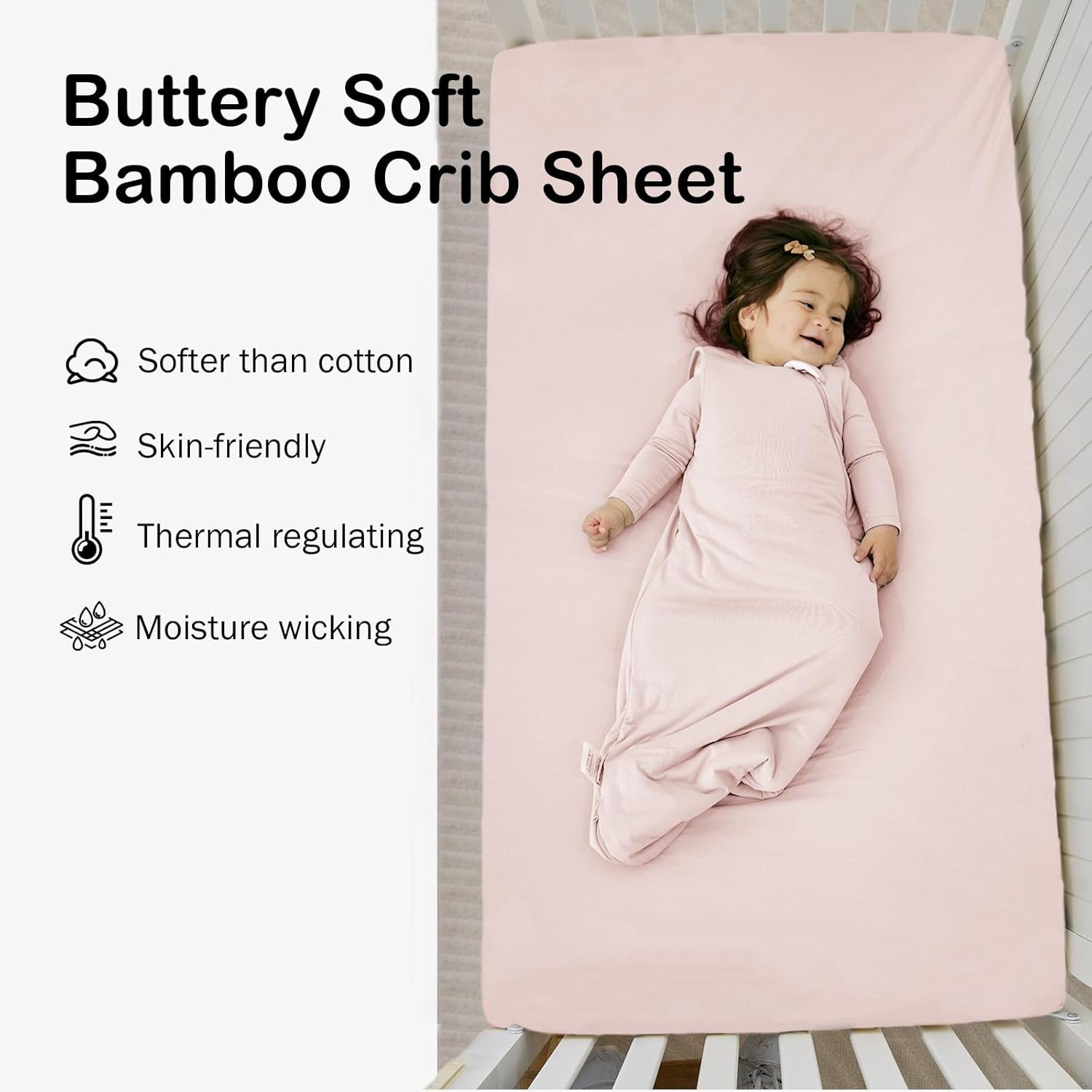 BubblePanda Rayon Made from Bamboo Crib Sheets for Baby Boys Girls Neutral Soft Stretchy Fitted Crib Mattress Sheet Standard 52" x 28" (Pink)