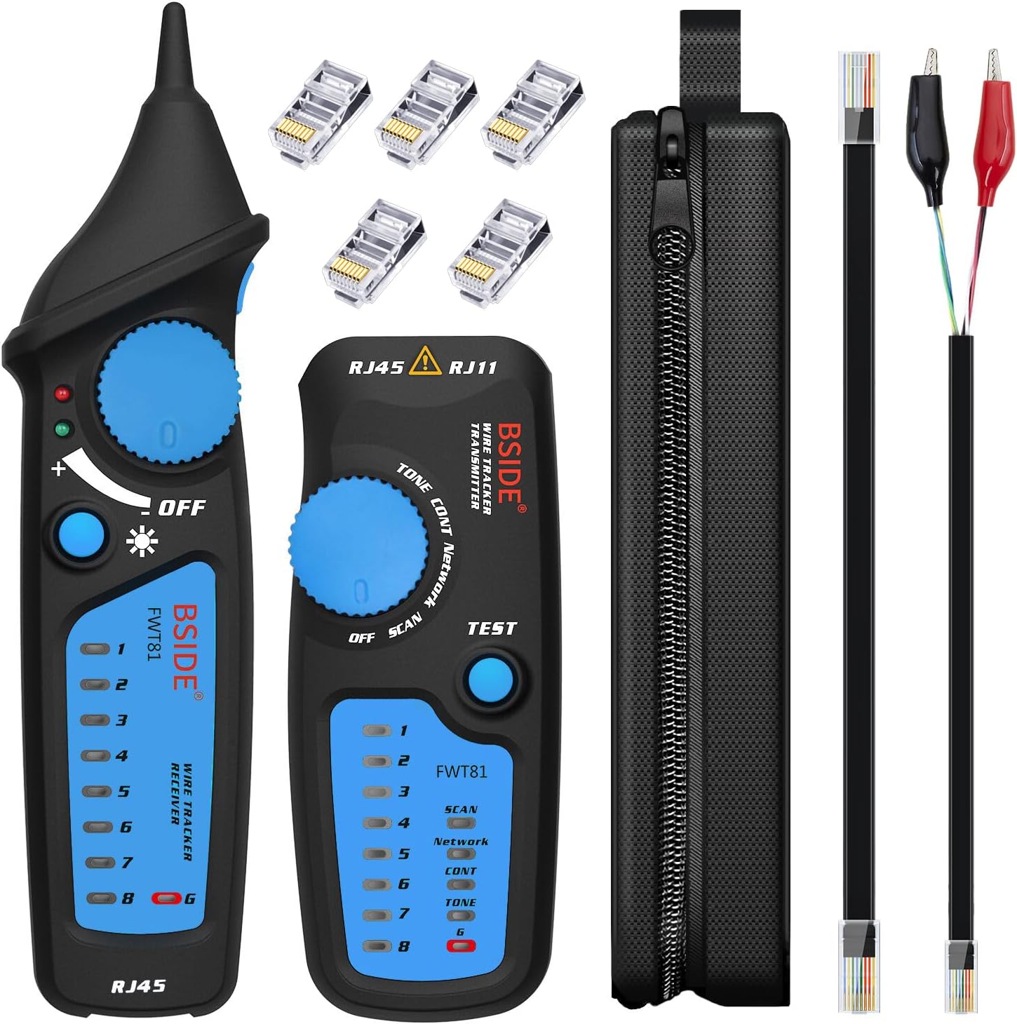 BSIDE Wire Tracker RJ45 RJ11 Network Cable Tester, Dual knob with Anti-Interference, Telephone Line Tracer Internet LAN Wire Finder Toner Network Cable Collation Continuity Checker with Carrying Case