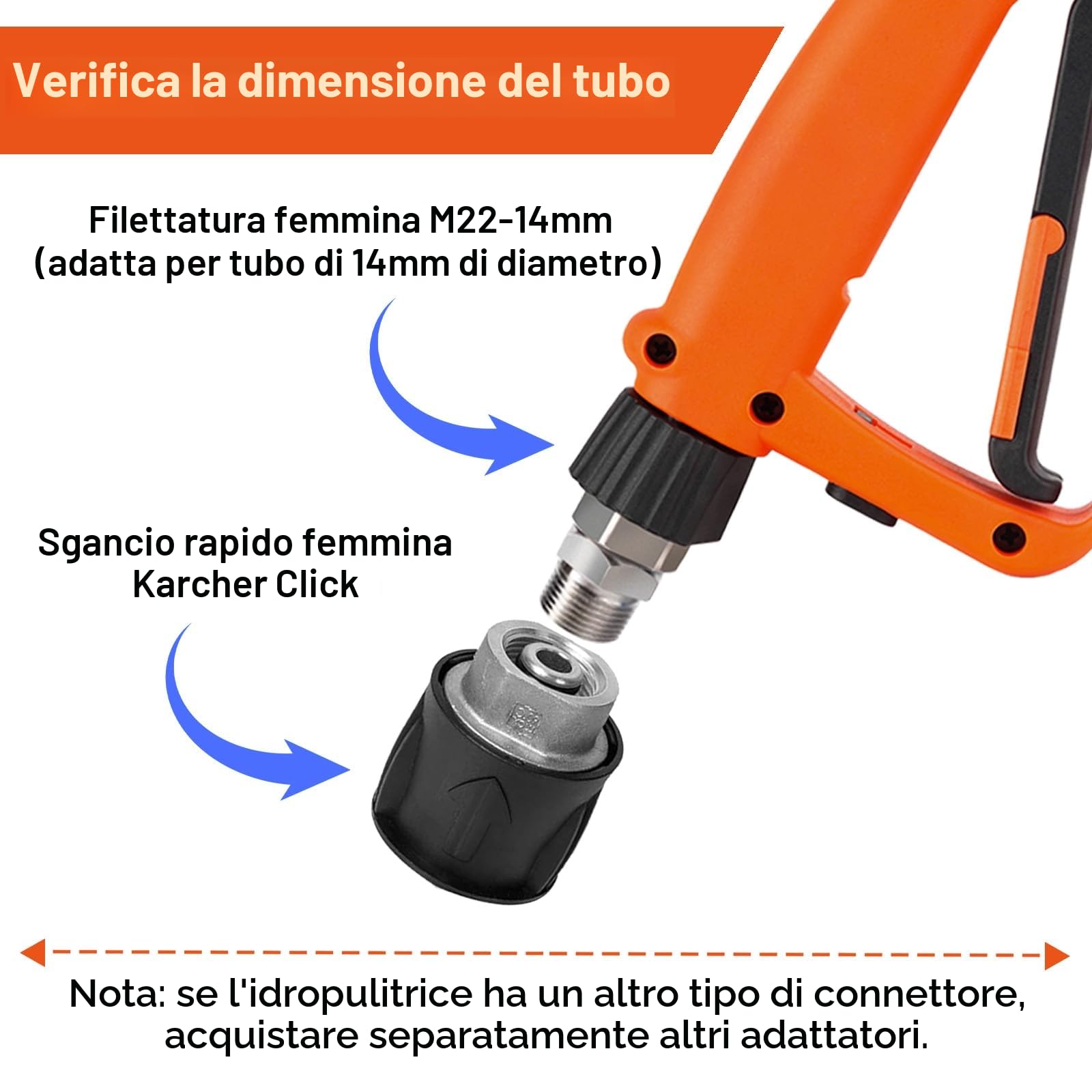 Kebtek Pistola Idropulitrice con Lancia Schiuma e 5 Ugelli, Adattatore Compatibile con Kärcher K2-K7 (MRP-003-B)