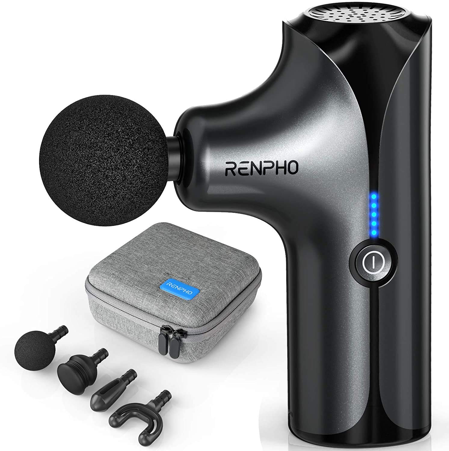 RENPHO Massagepistole, Mini Massage Gun, Tiefengewebe Percussion Muskel Massage Pistole mit 4 Köpfen und 5 Modi, tragbare Größe, lange Lebensdauer der Batterie, Geschenk für Mann, Frauen - Schwarz