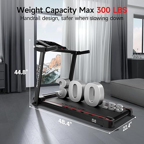 Miniatura 7 de RHYTHM FUN Treadmill with Incline, 8.0 MPH Treadmills for Home with 8% Incline, Foldable Treadmill with Handles, Low Noise Walking Pad for 300 lbs