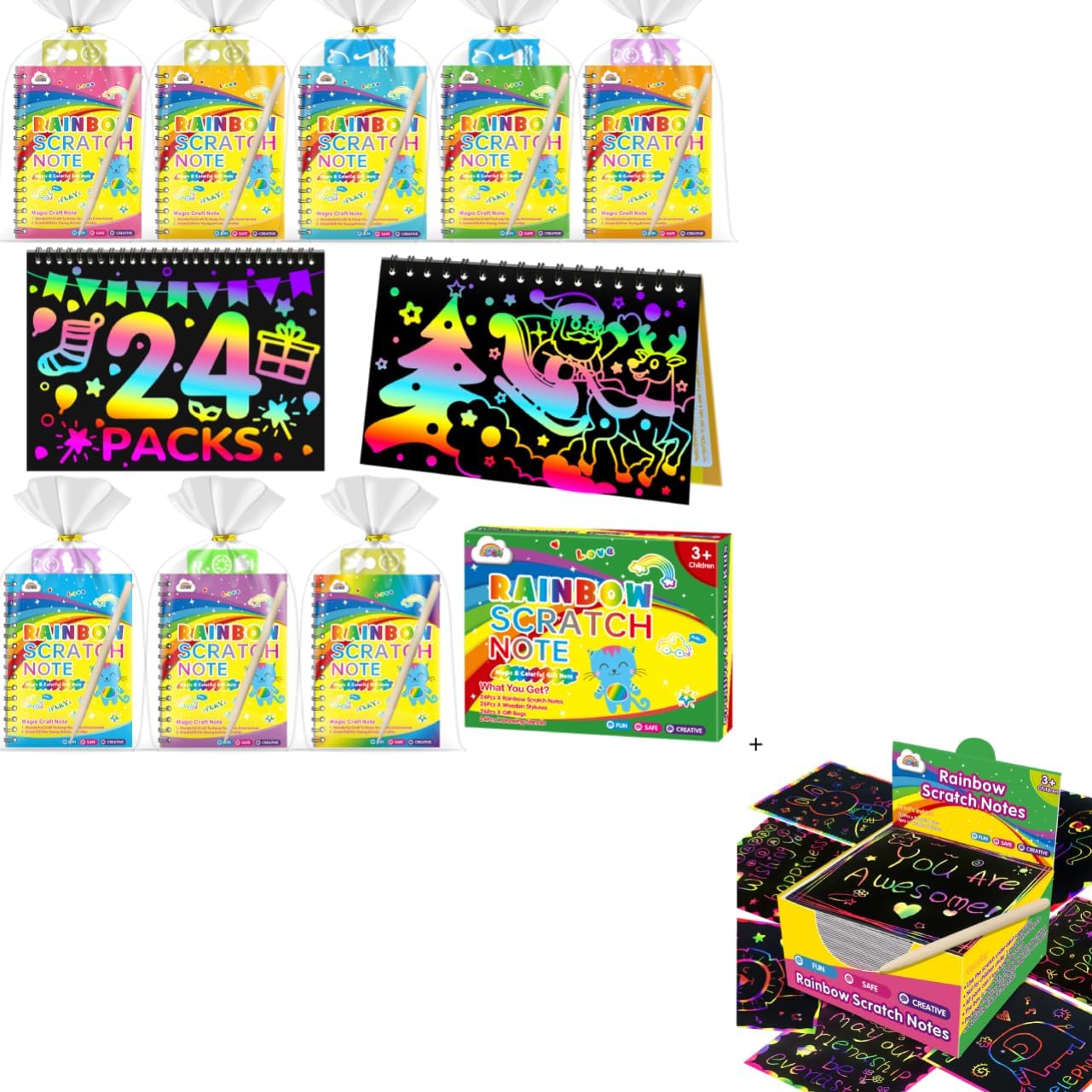ZMLM Rainbow Scratch Party Favors Kids: Birthday Gifts Toy Bulk Scratch Art Notebook 24 Pack Scratch Paper Birthday Party Favor Girls Boys Art Craft Kit Scratch Pads Classroom Prizes