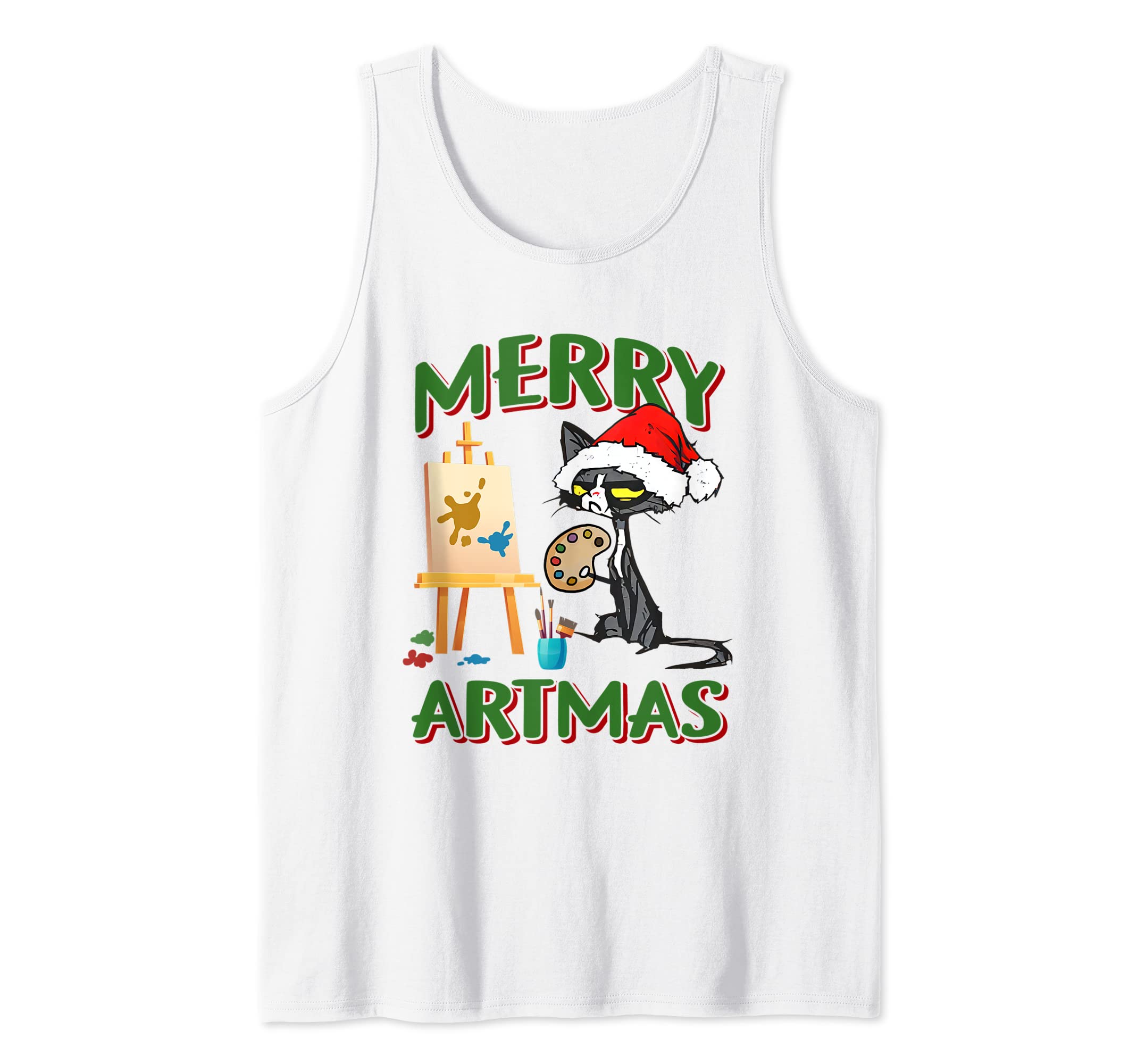 Santa Black Cat Merry Artmas Christmas Tank Top