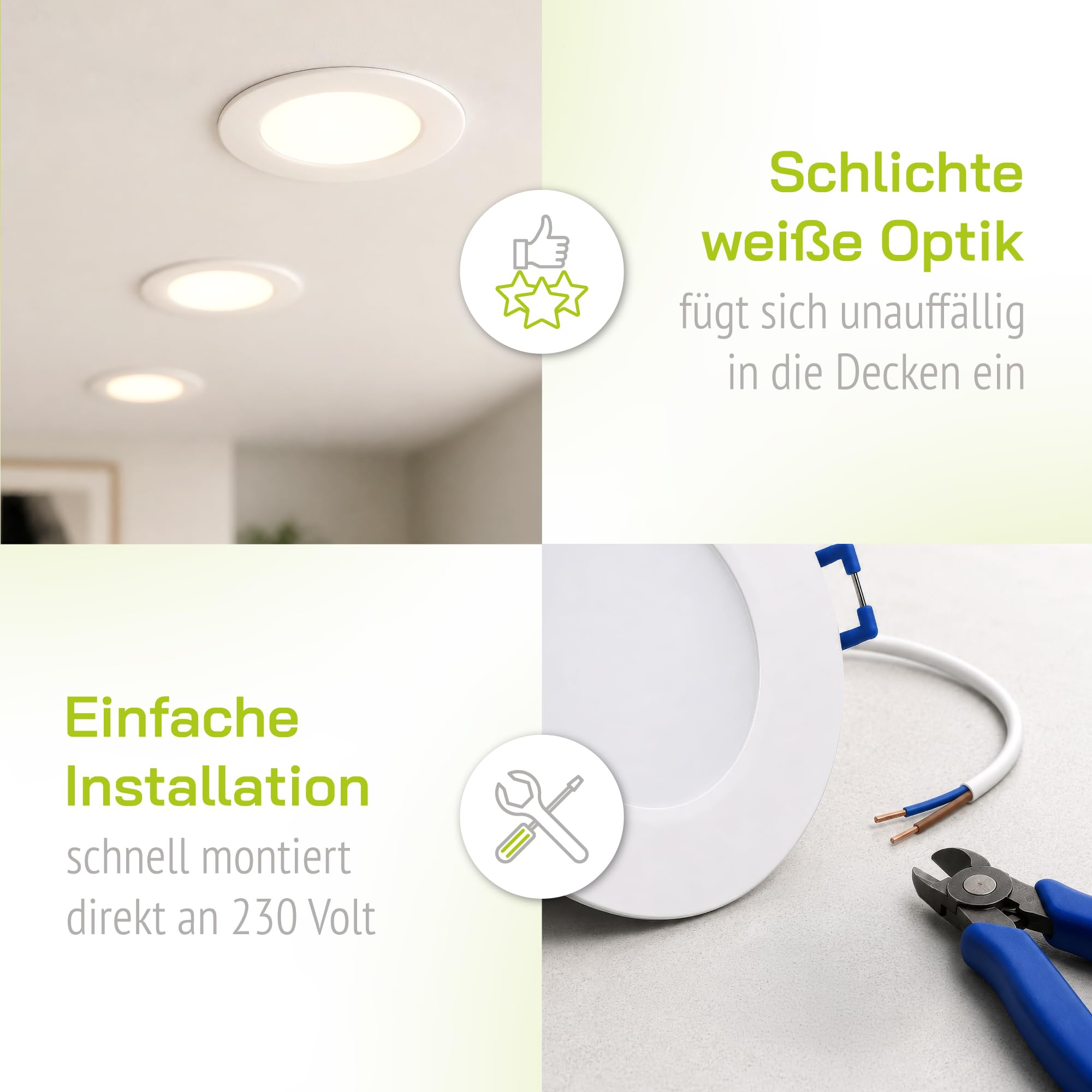 linovum WEEVO Einbauspot 10er Set silber rund IP44 5W neutralweiß 29mm | Zehn extra flache Einbauspots IP44 - neutralweiß, satinierte Front, nur 29mm tief, für Bad, Küche & Flur, direkt an 230V