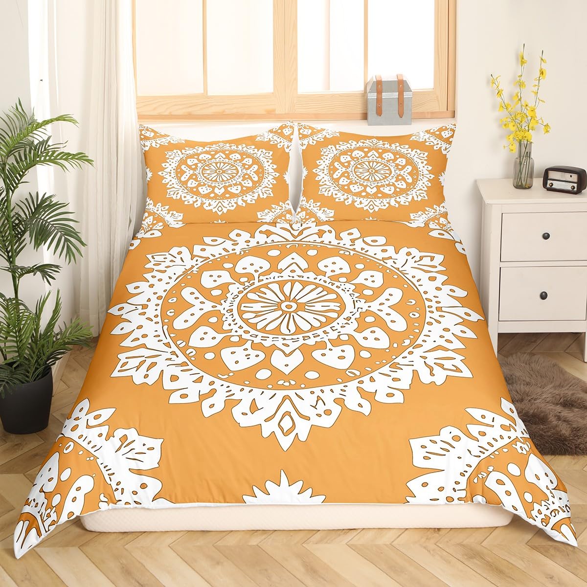 Housse de couette 135 x 200 cm mandala parure de lit orange exotique Loussiesd enfant