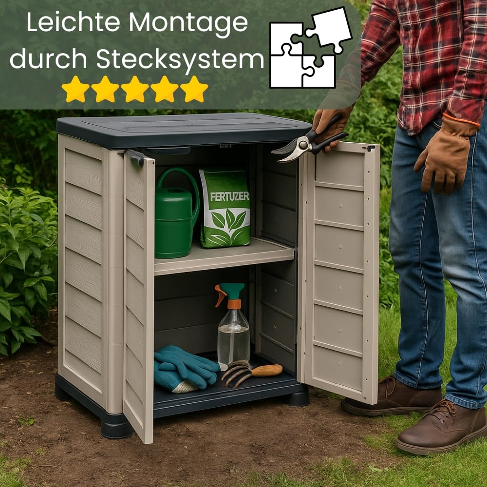 GarPet Gartenschrank Wetterfest Outdoor Kunststoff Schrank Kunststoffschrank Mehrzweckschrank Balkonschrank Geräteschrank Outdoor Kunststoffschrank Wetterfest