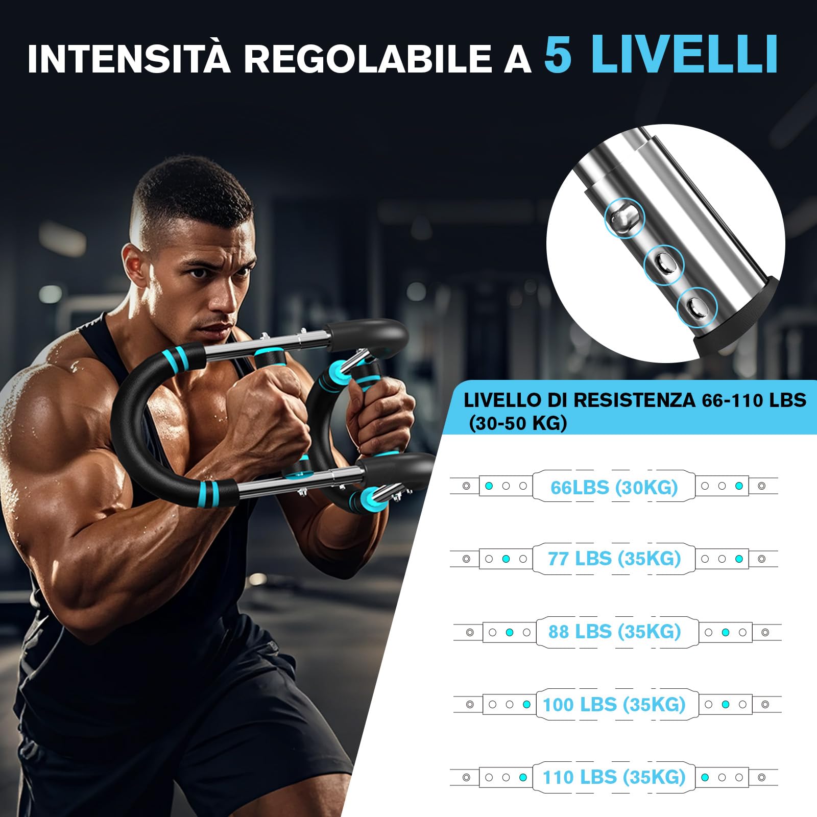 Twister Arm Trainer, U-VKK allenatore per braccia regolabile su 5 livelli e allenatore per petto (30-50kg) , per l'allenamento Muscolare di Spalle e avambracci Portatile attrezzi palestra casa