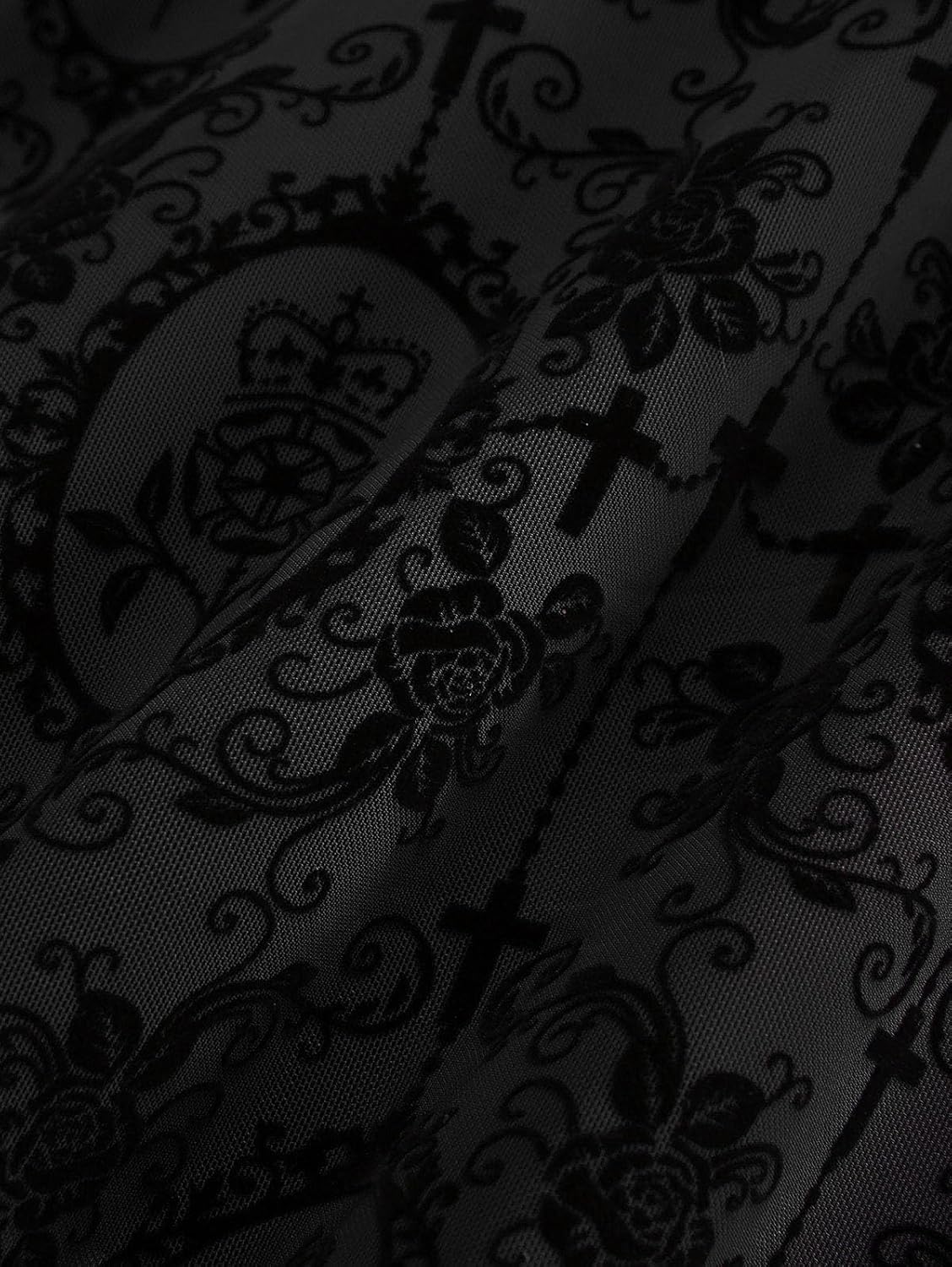 ROSE GAL Women Plus Size Gothic Lace-up PU Leather Patchwork Flocking Midi Dress Buckles Lace Trim Vintage Goth Midi Dress - Image 5