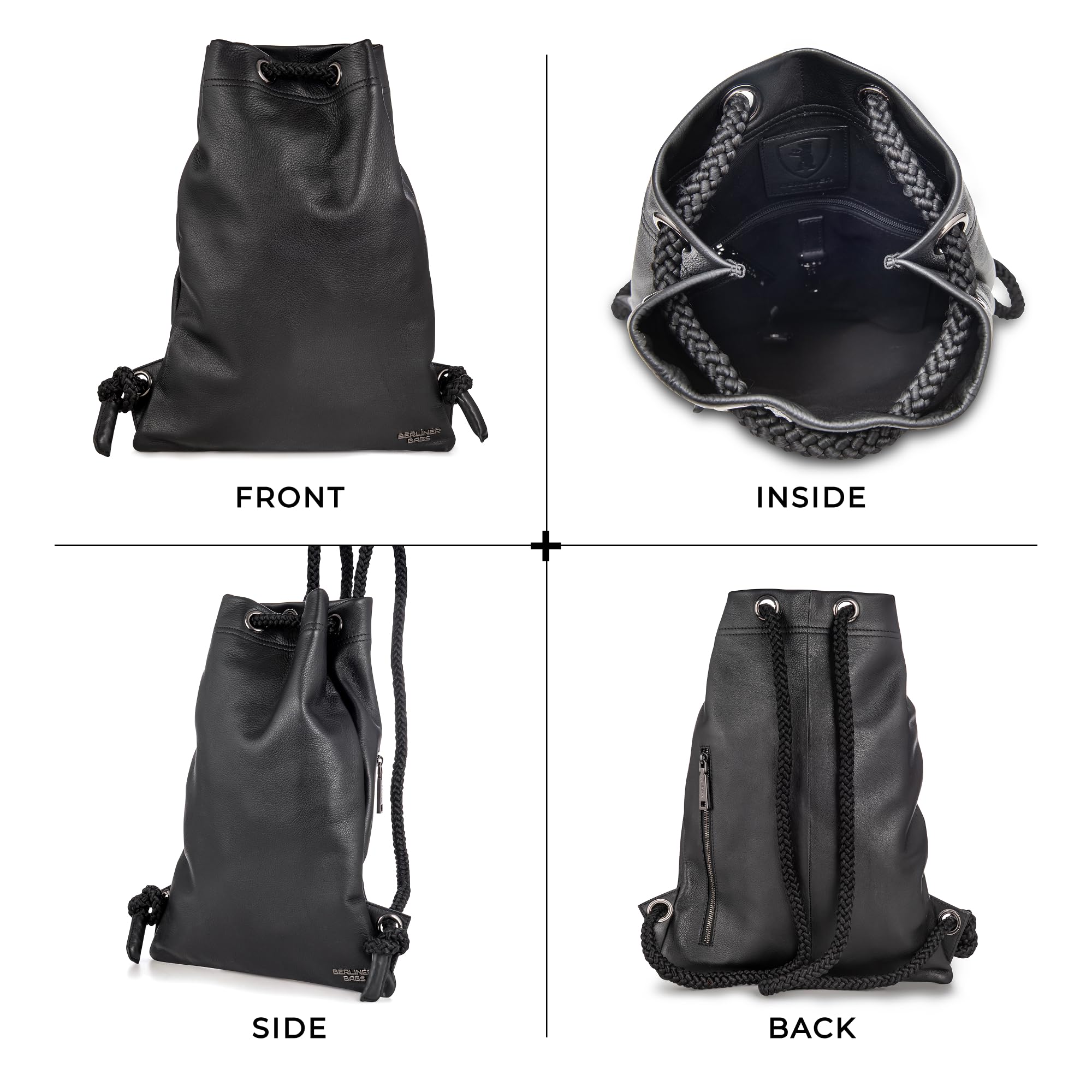 Berliner Bags Premium Gym Bag ze skórzanym sznurkiem, torba sportowa dla mężczyzn i kobiet - czarna, czarna, jeden rozmiar, czarny, Taille unique